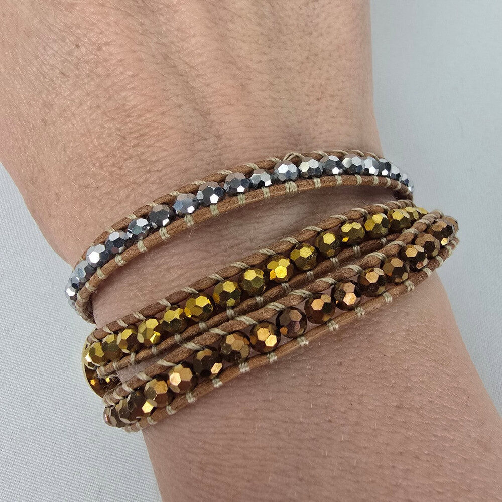South Hill Brown & Gold Beaded Multi-Wrap Bracelet